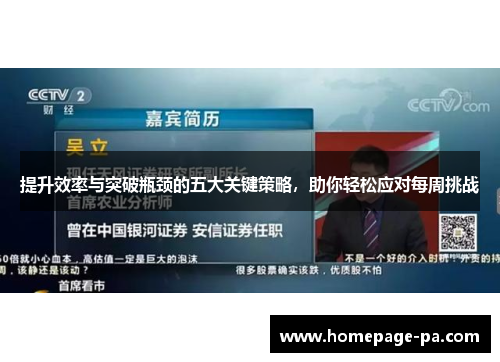 提升效率与突破瓶颈的五大关键策略,助你轻松应对每周挑战 提升效率与突破瓶颈的五大关键策略,助你轻松应对每周挑战